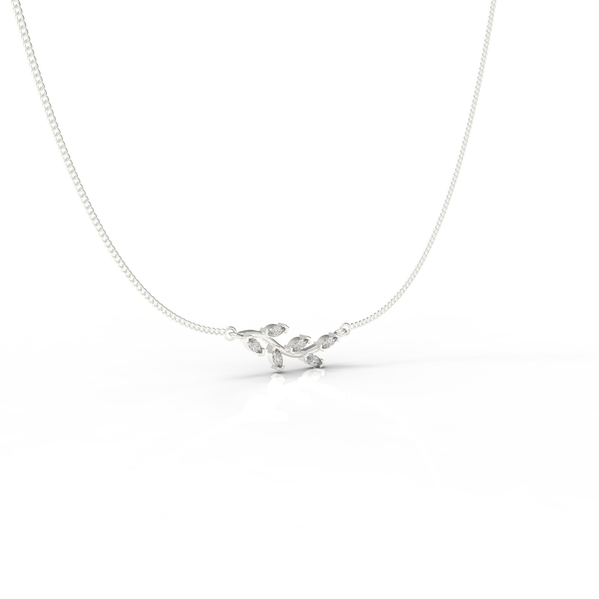 Graduated Sideways Vine Necklace, Hallmarked 925 Sterling Silver